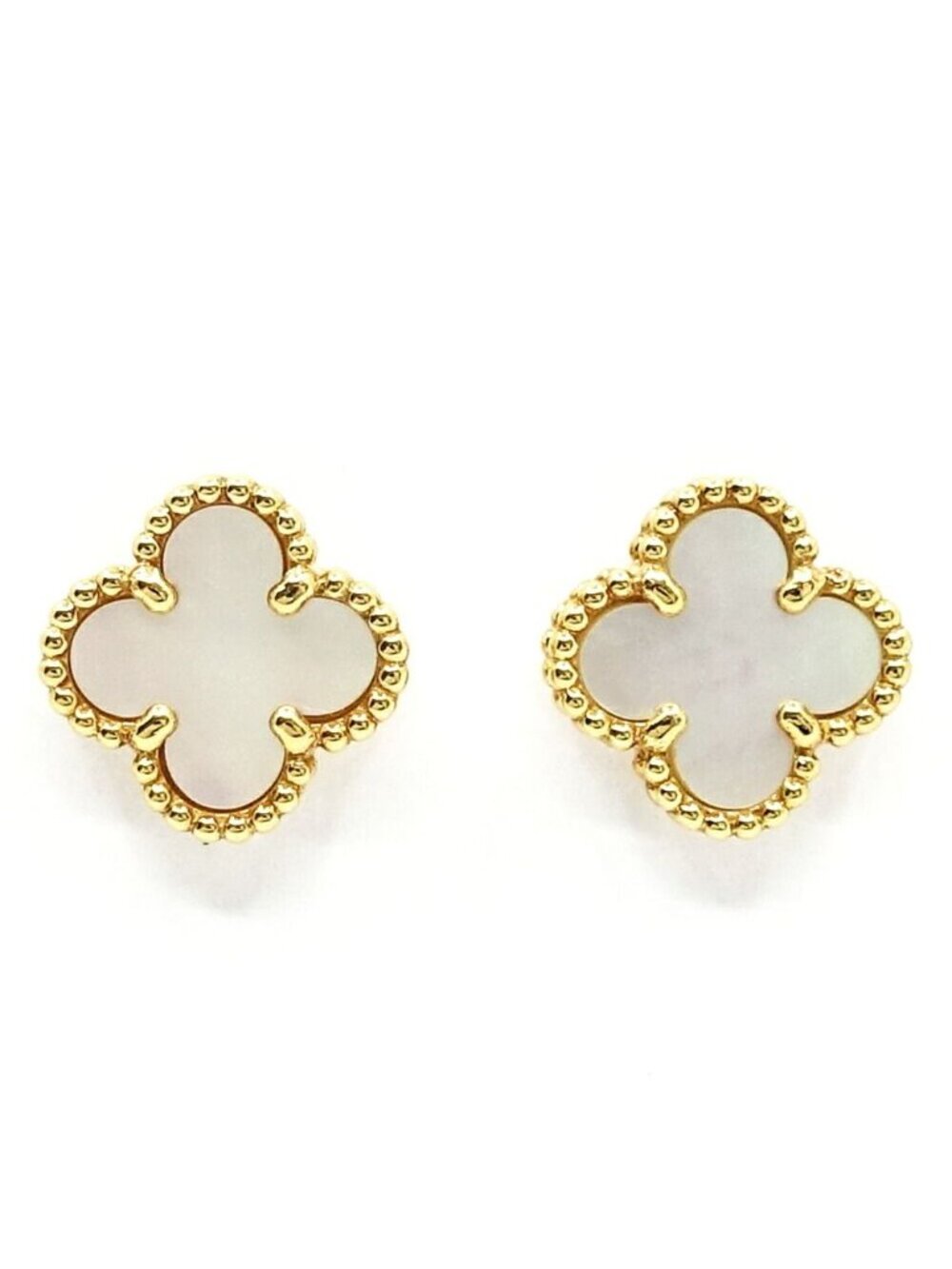 Van Cleef & Arpels 18K Yellow Gold Sweet Alhambra Earrings White Shell Butterfly